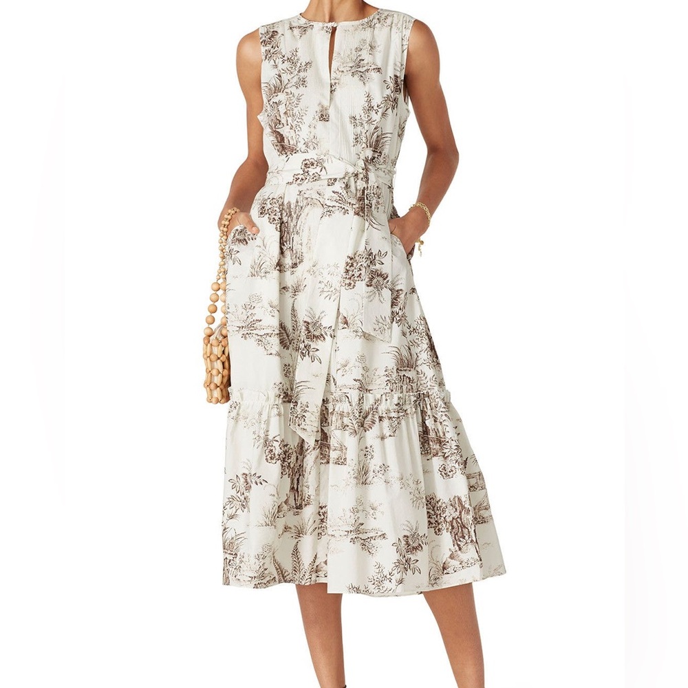 NICHOLAS Jordane White and Brown Floral Sleeveless Maxi Dress